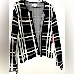 Elle Black and White Plaid Open Cardigan